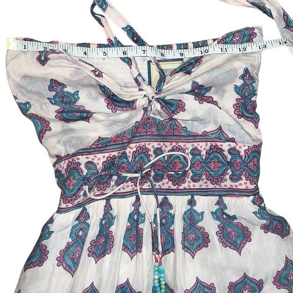 Alicia Bell Hazel Maxi Dress Turquoise Pink Drop Tiered Silk Blend size XS - Picture 8 of 11